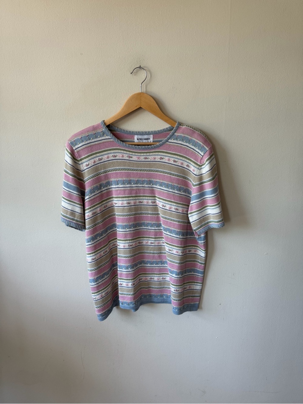 Vintage Alfred Dunner Striped Pastel Short Sleeve Knit Top - Picture 6 of 9